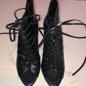Zara black  leather lace up booties